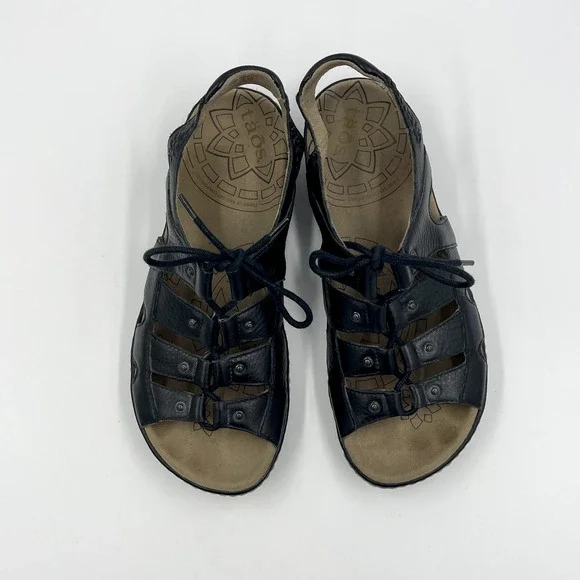 Taos Sandals Women 7 Black Ghilbert Leather Comfort Lace Up Outdoor Active Wedge - Picture 3 of 13